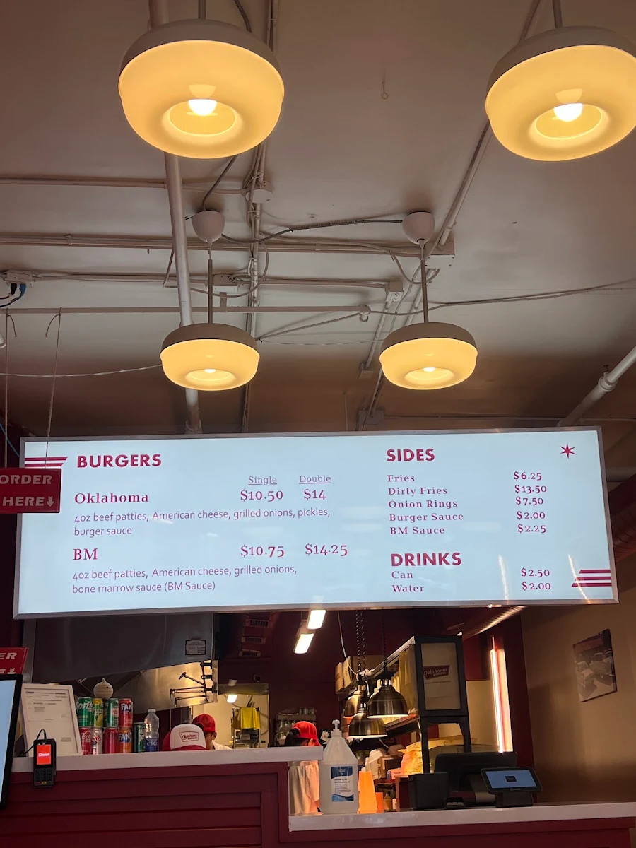Menu, Oklahoma Burgers - Spadina