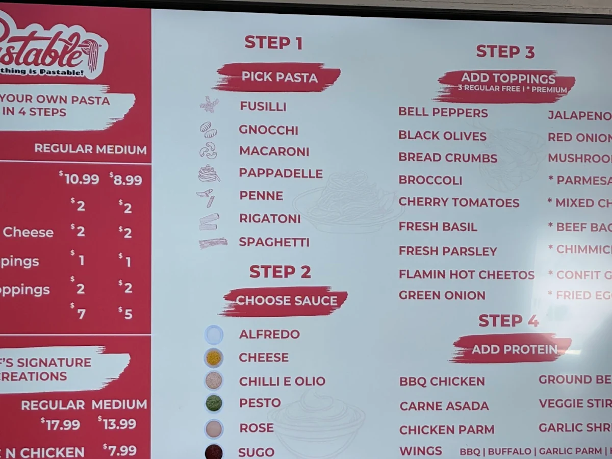 Menu, Pastable