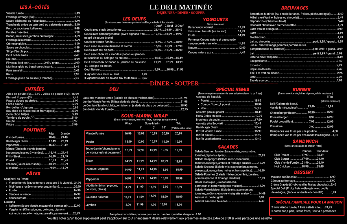 Menu, Le Deli Matinee