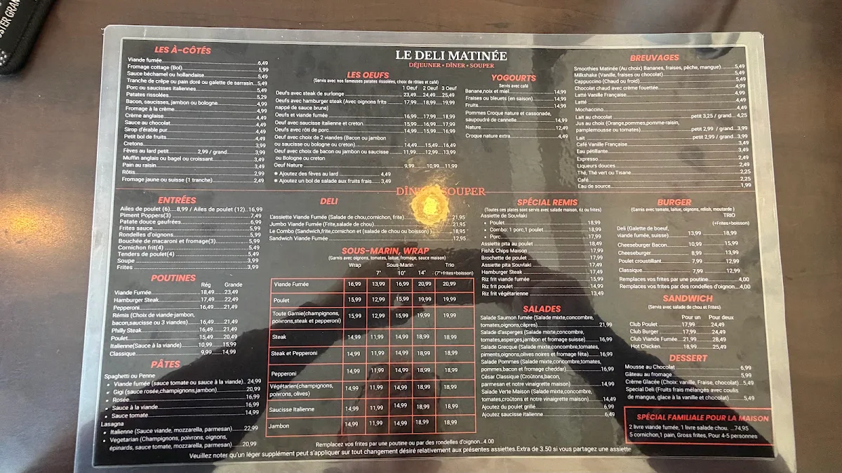 Menu, Le Deli Matinee