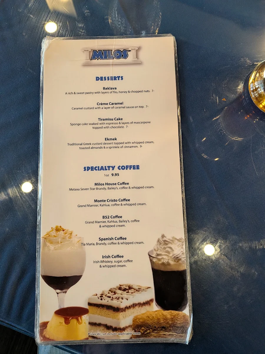 Menu, Milos Greek Taverna
