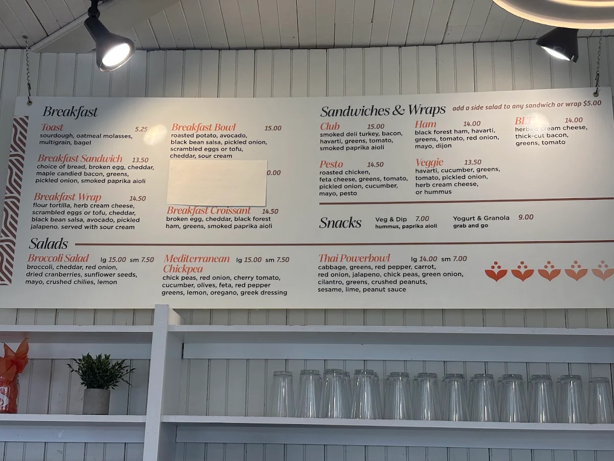 Menu, Samuel's Coffee House