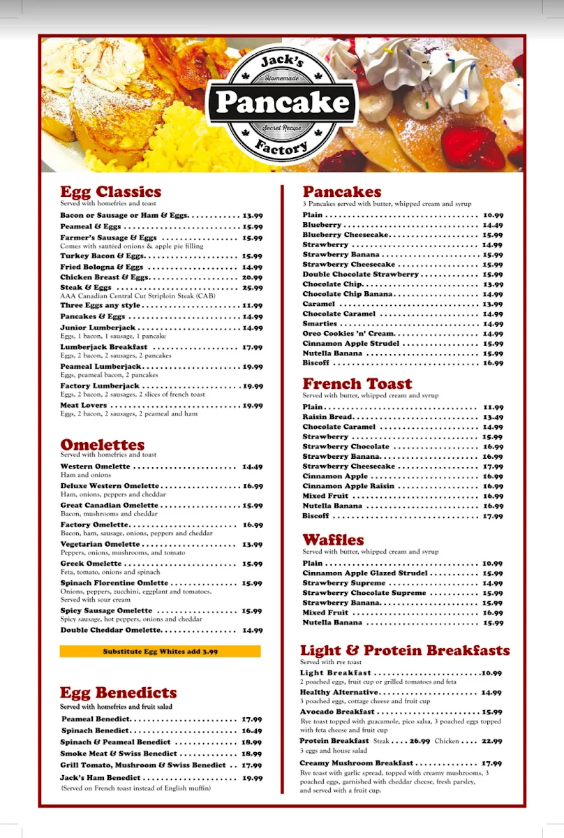 Menu, Jack's Pancake Factory