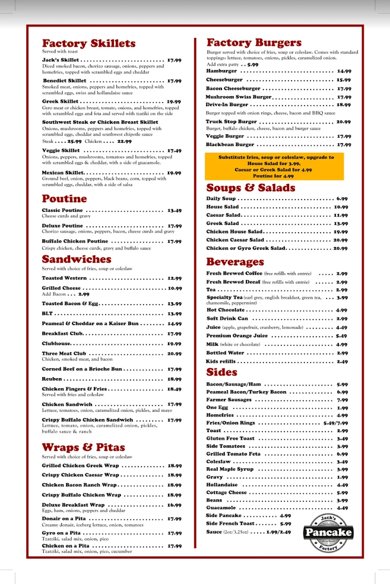 Menu, Jack's Pancake Factory