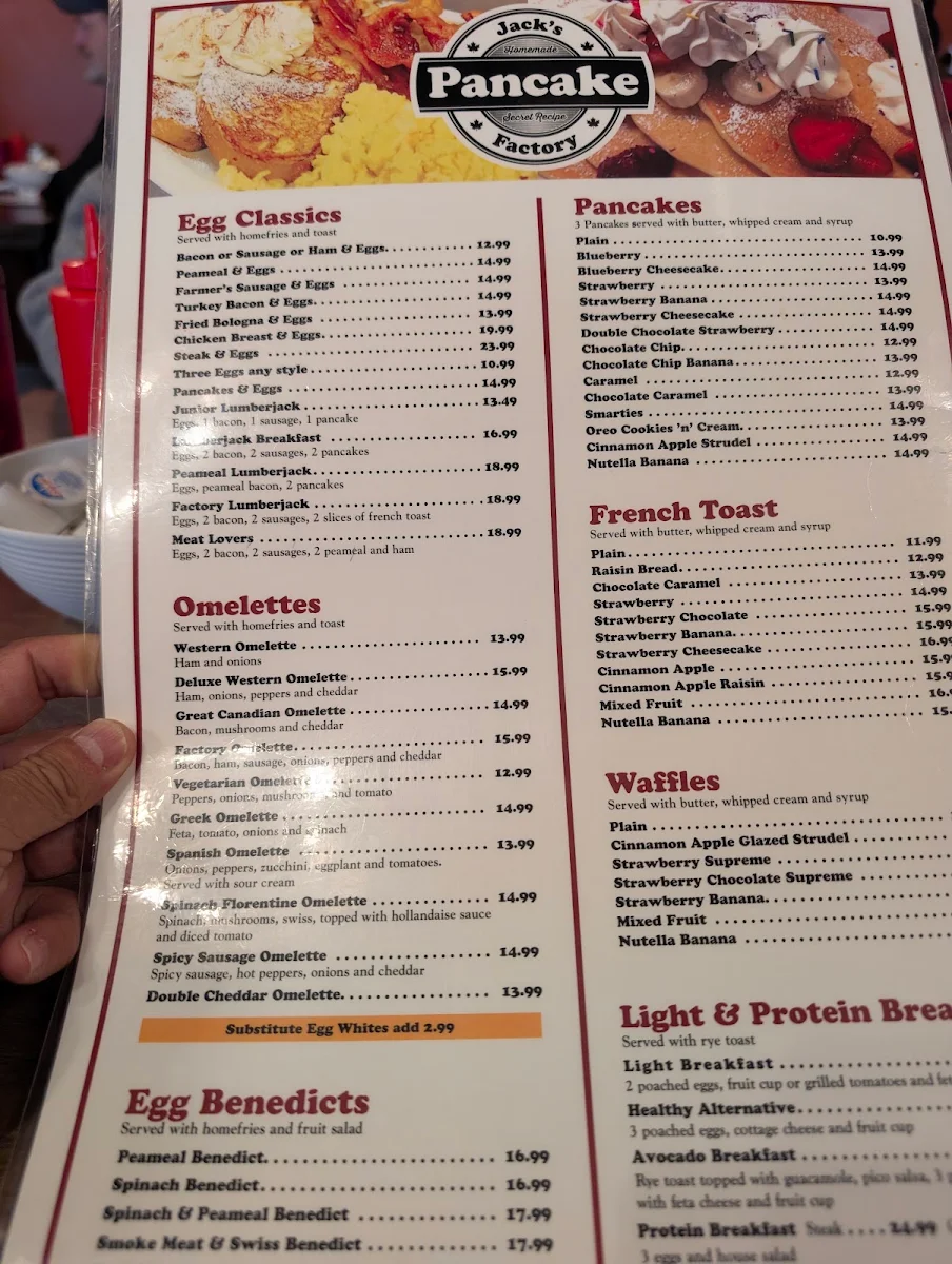 Menu, Jack's Pancake Factory