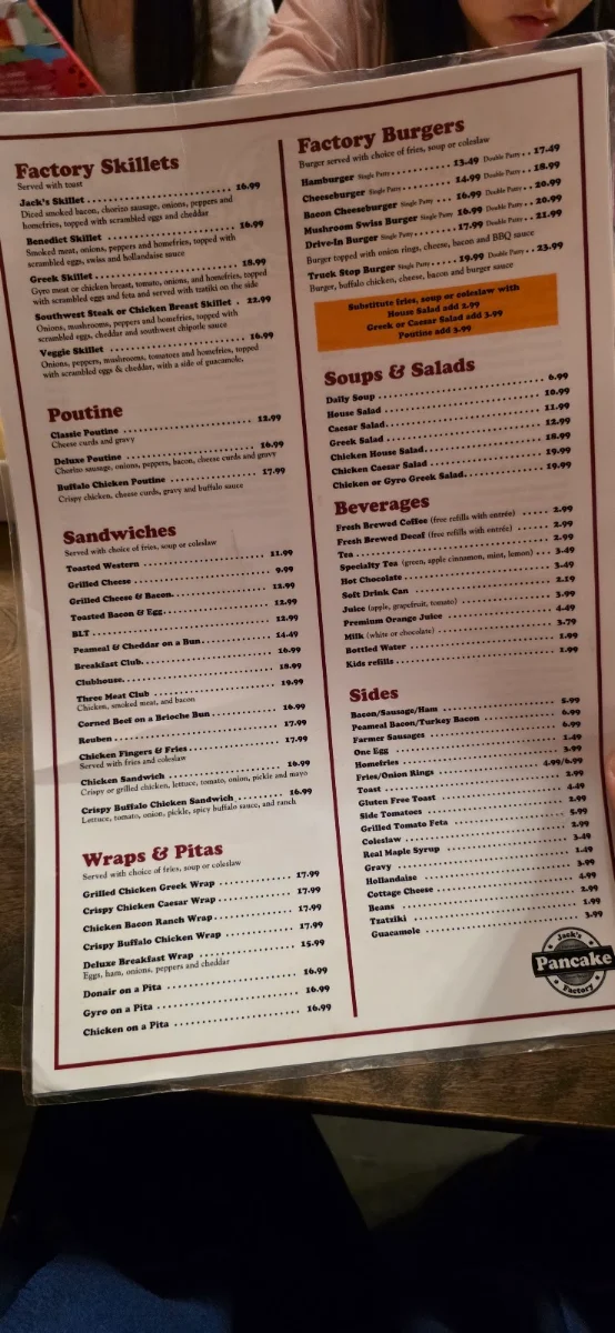 Menu, Jack's Pancake Factory