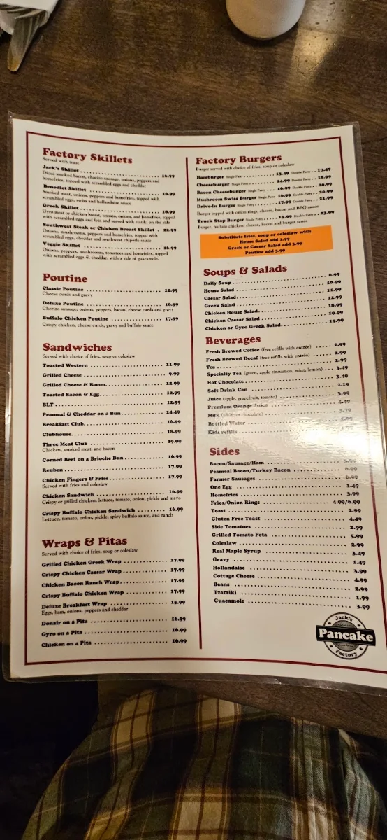 Menu, Jack's Pancake Factory