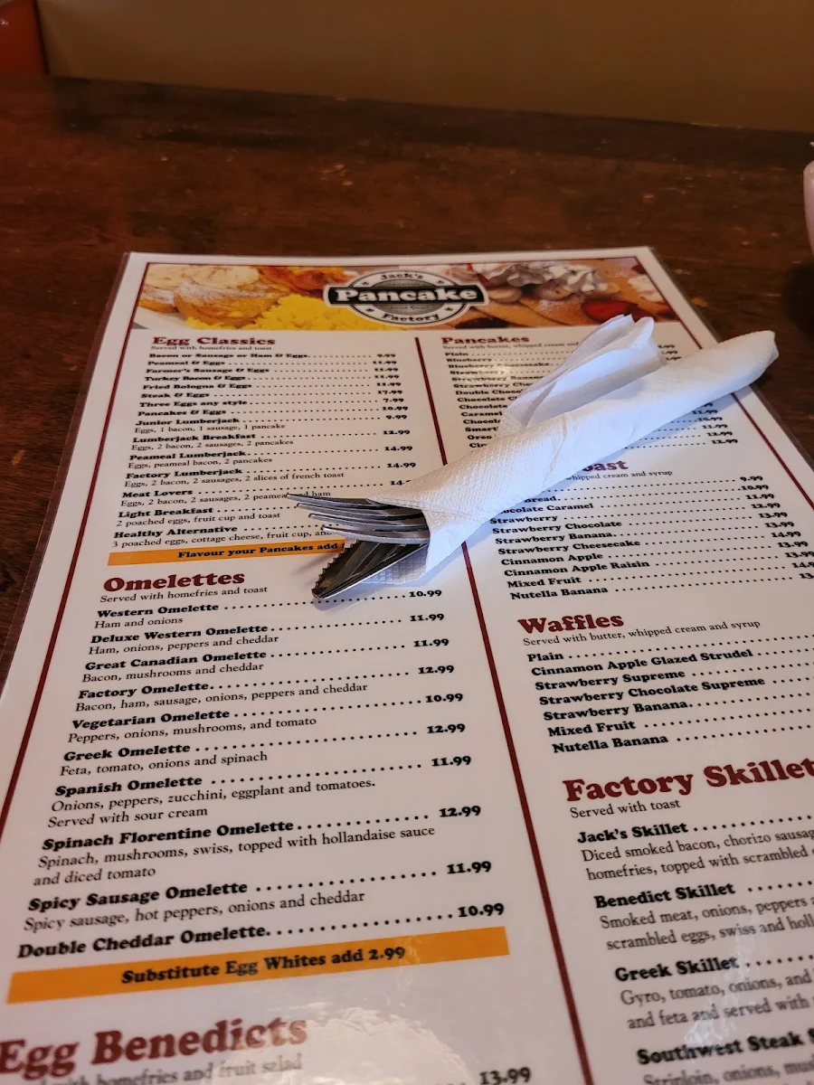 Menu, Jack's Pancake Factory