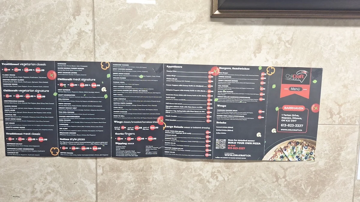 Menu, Chili Craft Pizza