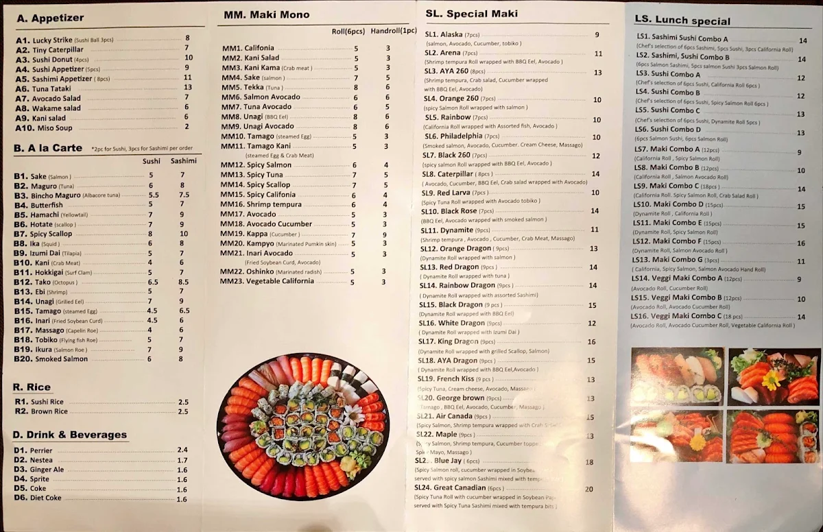 Menu, Aya260 Sushi