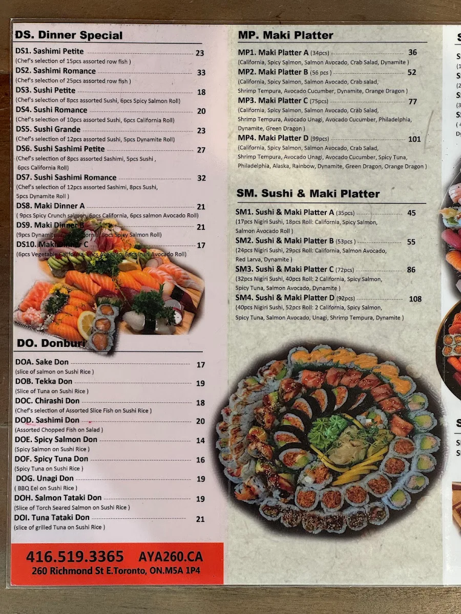 Menu, Aya260 Sushi