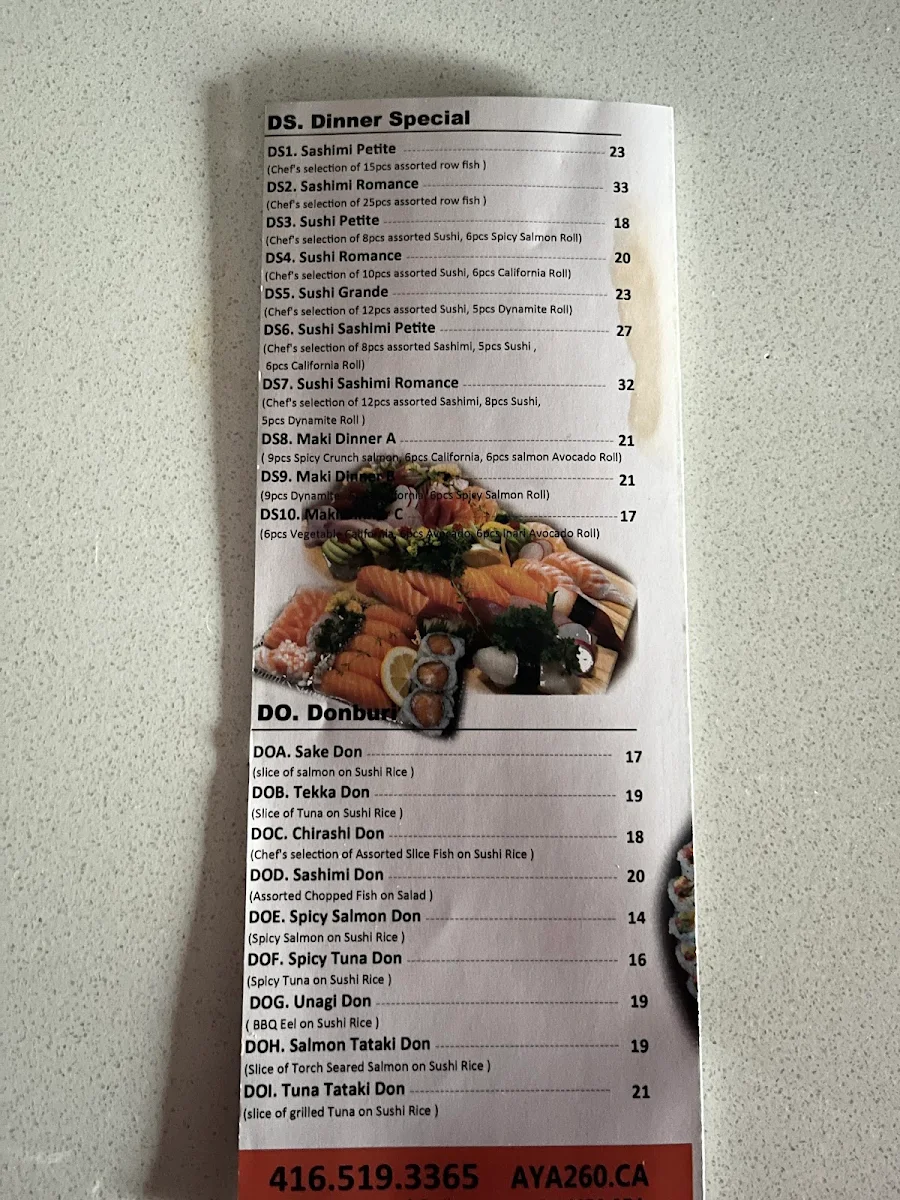 Menu, Aya260 Sushi