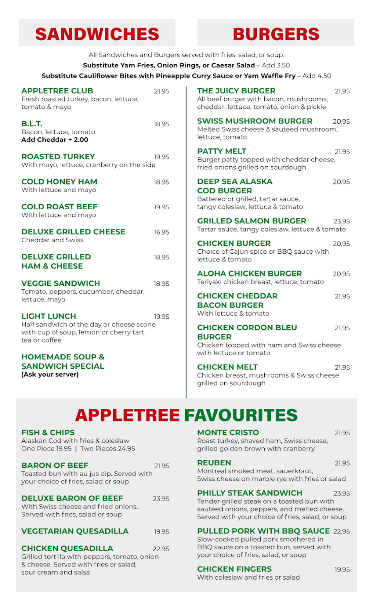 Menu, Apple Tree Restaurant