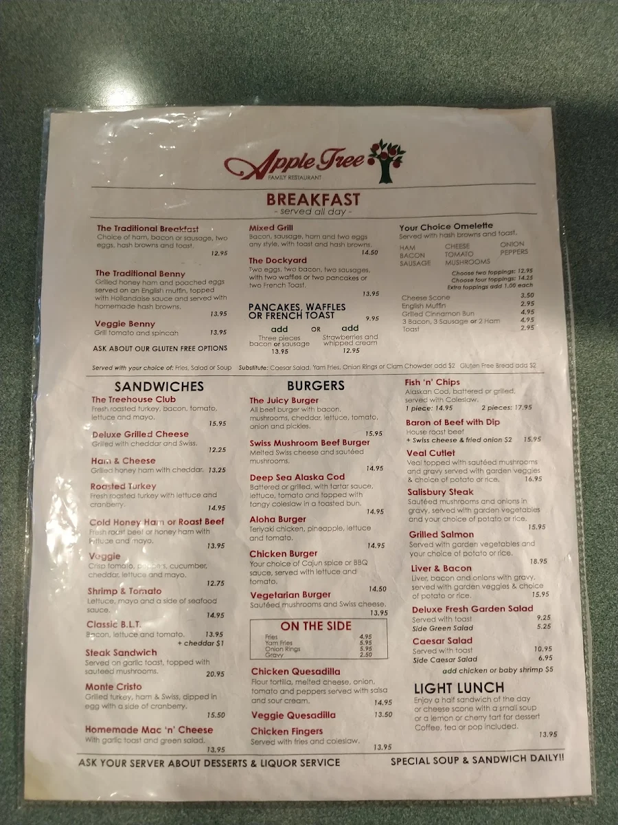 Menu, Apple Tree Restaurant