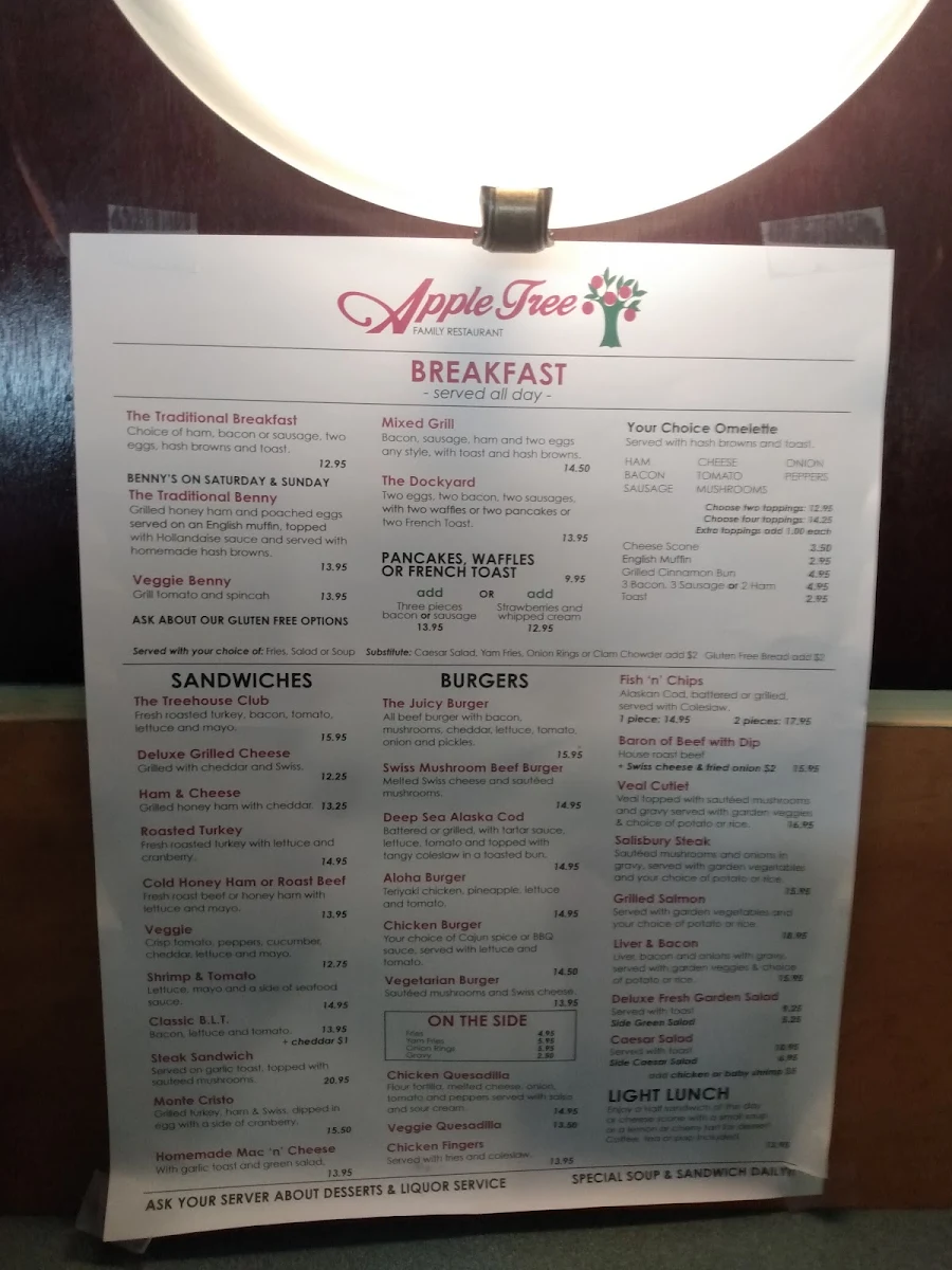 Menu, Apple Tree Restaurant