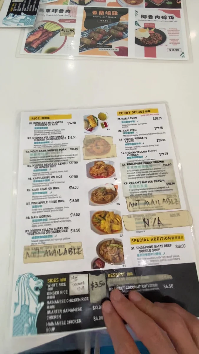 Menu, Singapore Hawker