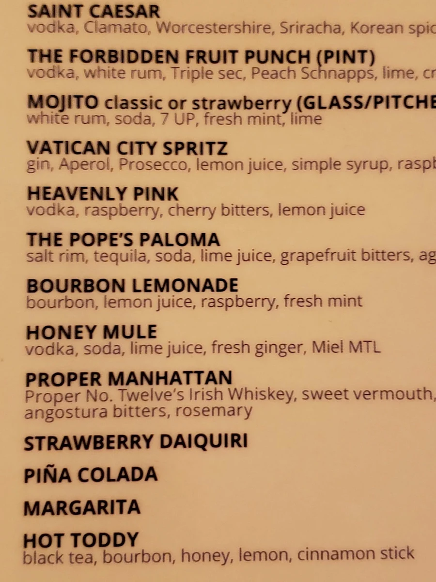 Menu, Hang Time Pizza Centre Ville