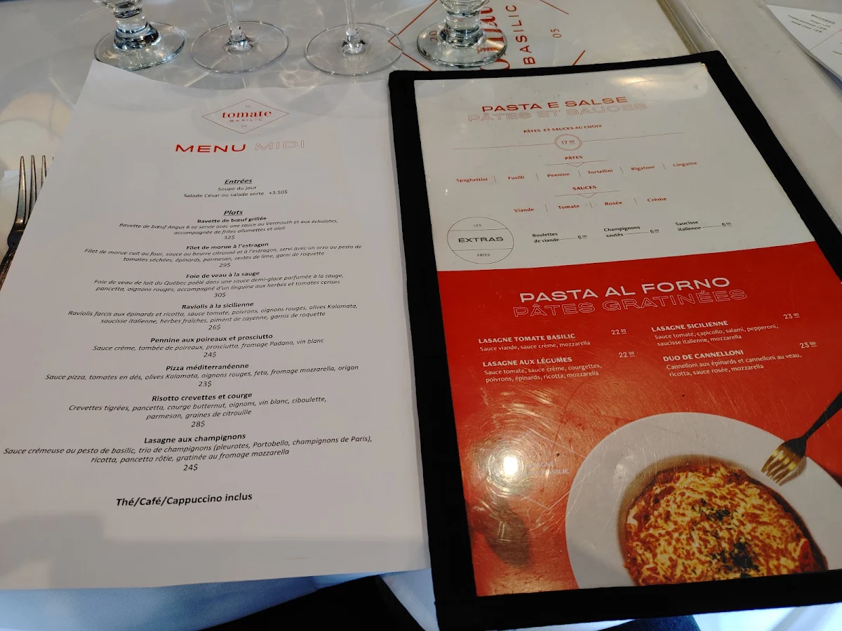 Menu, Tomate Basilic Pointe aux Trembles