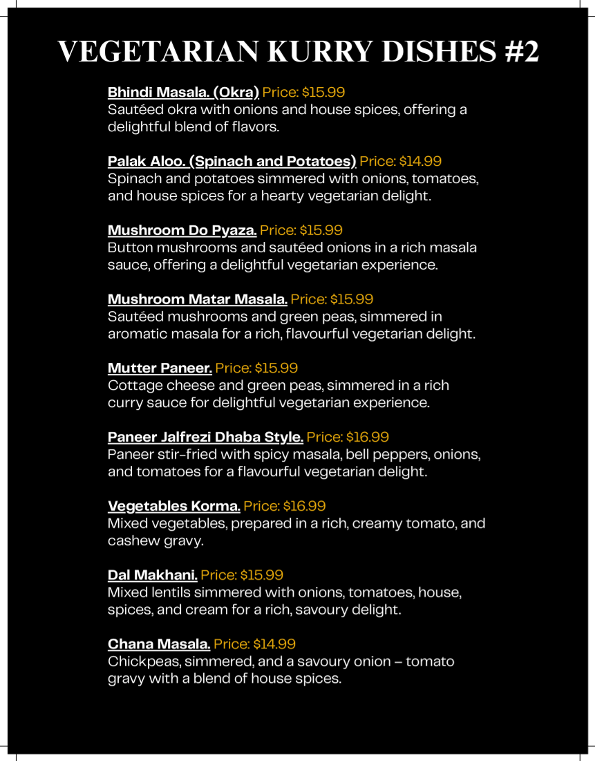 Menu, Kurry Houzz & Grill