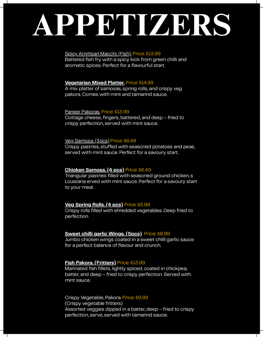 Menu, Kurry Houzz & Grill