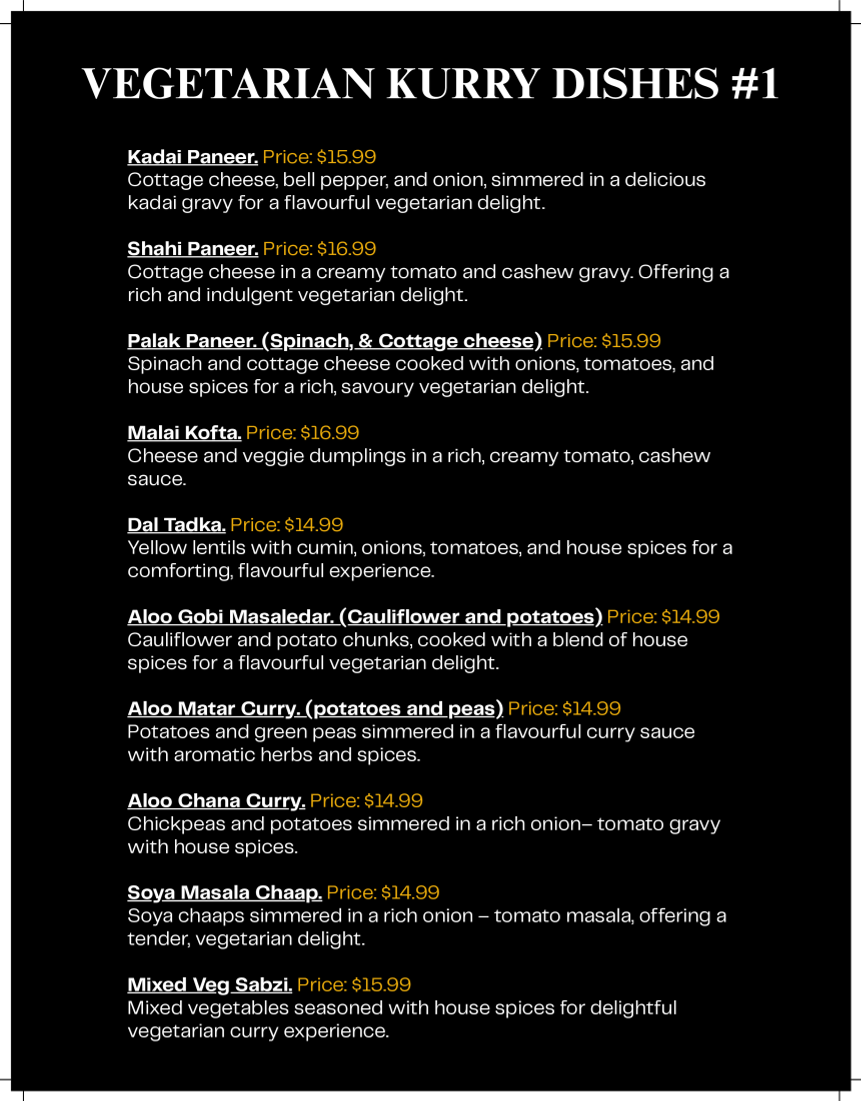 Menu, Kurry Houzz & Grill