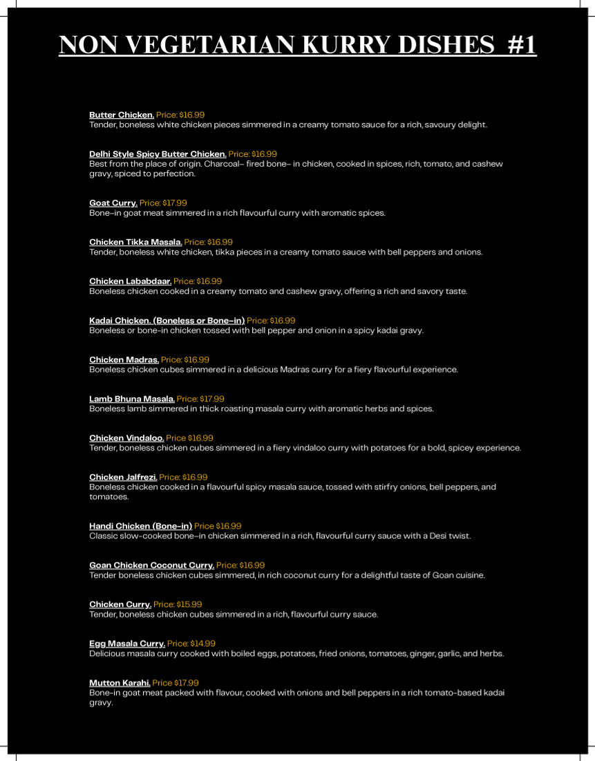 Menu, Kurry Houzz & Grill
