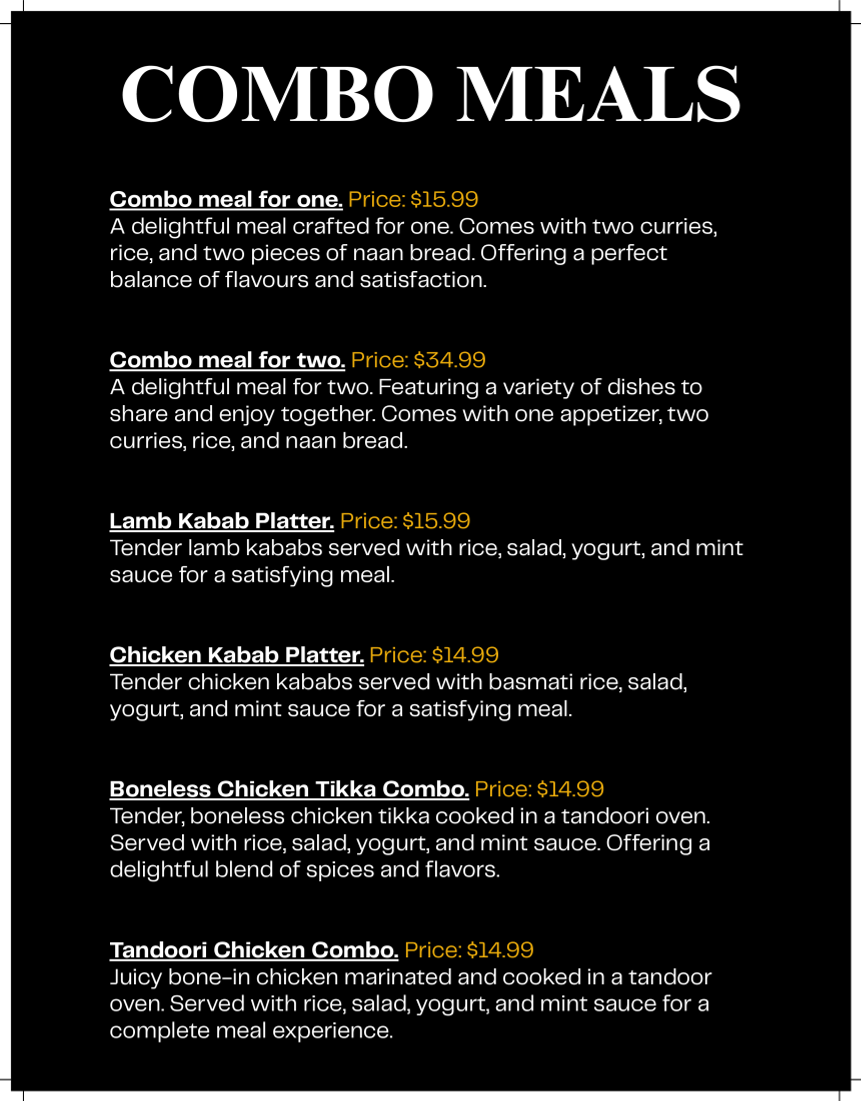 Menu, Kurry Houzz & Grill
