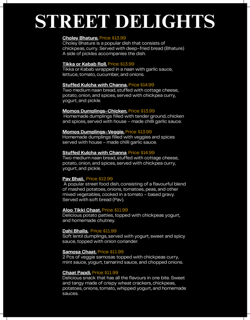Menu, Kurry Houzz & Grill