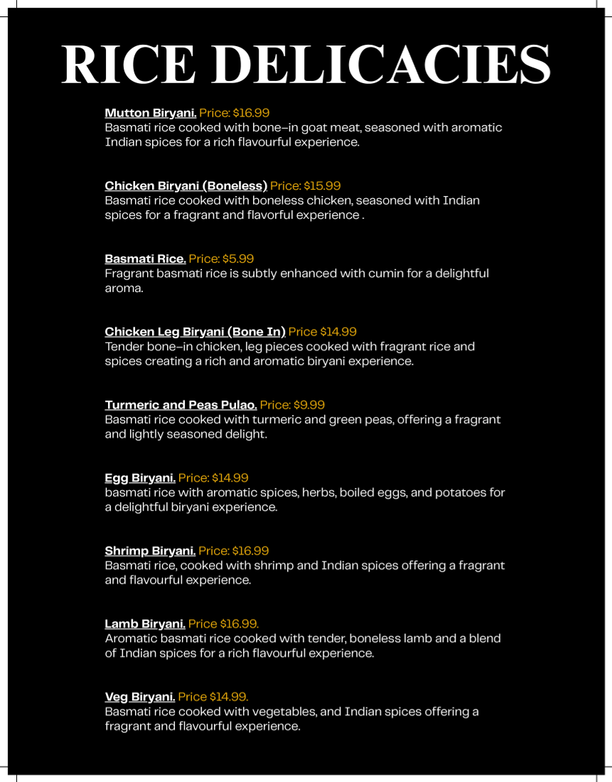 Menu, Kurry Houzz & Grill
