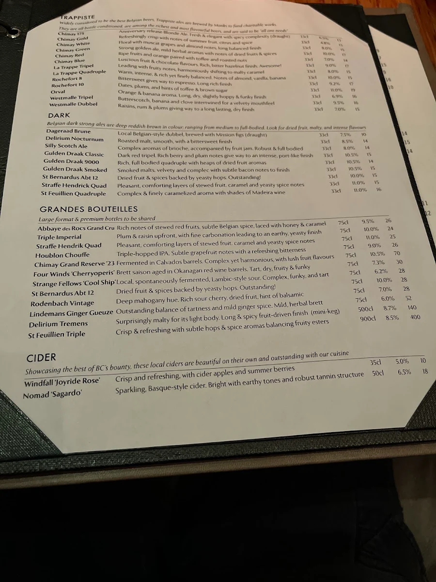 Menu, Chambar Restaurant