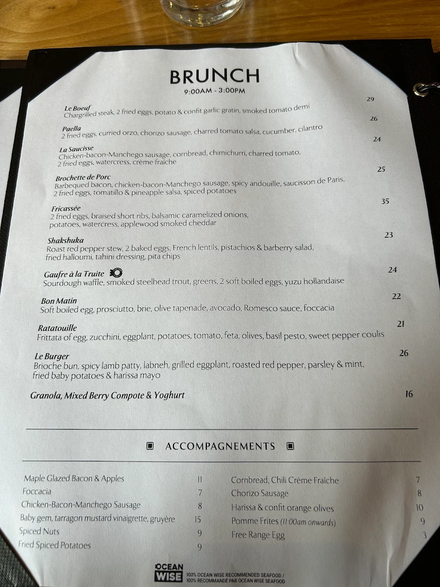 Menu, Chambar Restaurant