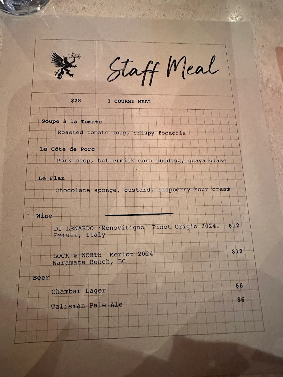 Menu, Chambar Restaurant