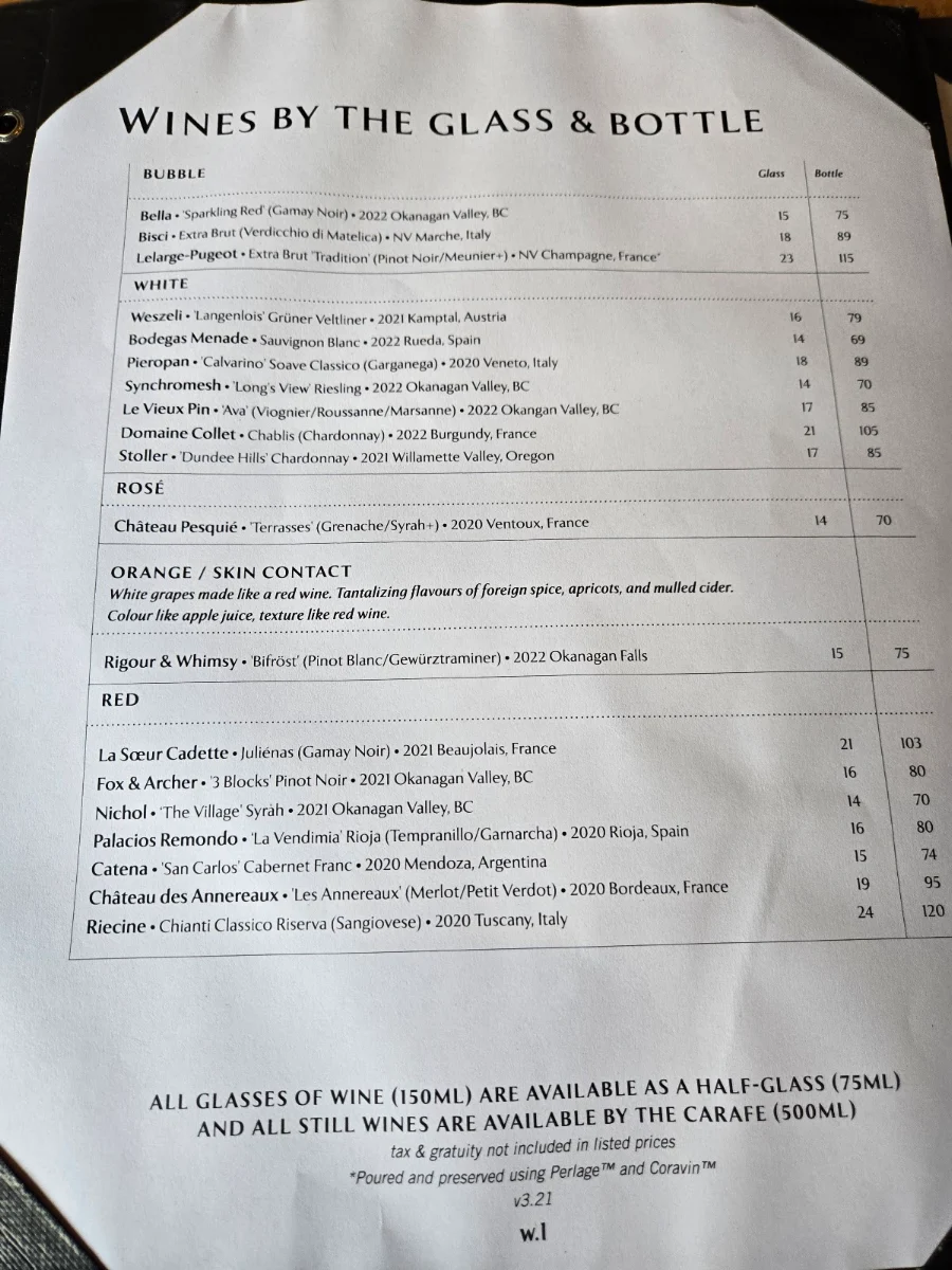 Menu, Chambar Restaurant