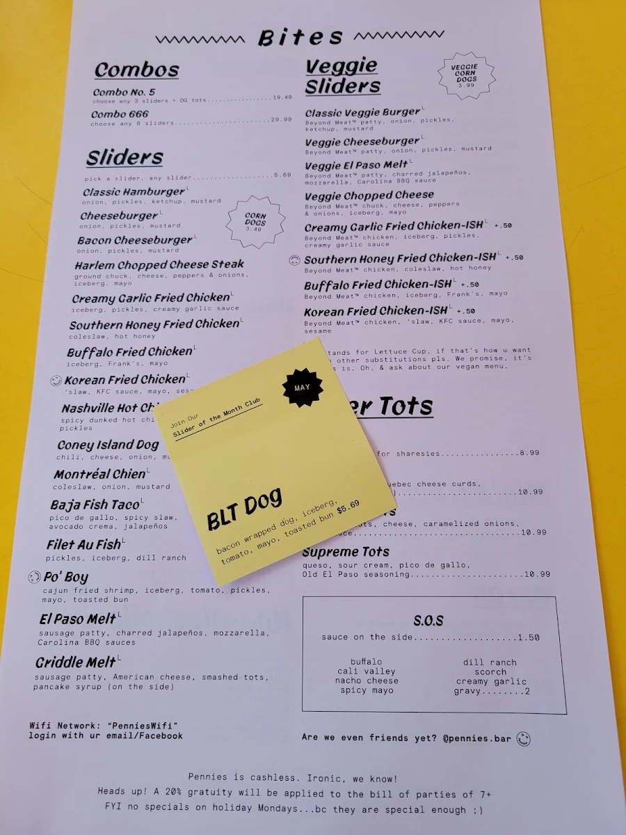 Menu, Pennies Bellwoods