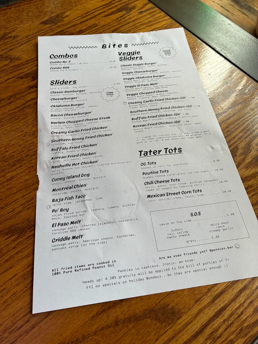 Menu, Pennies Bellwoods