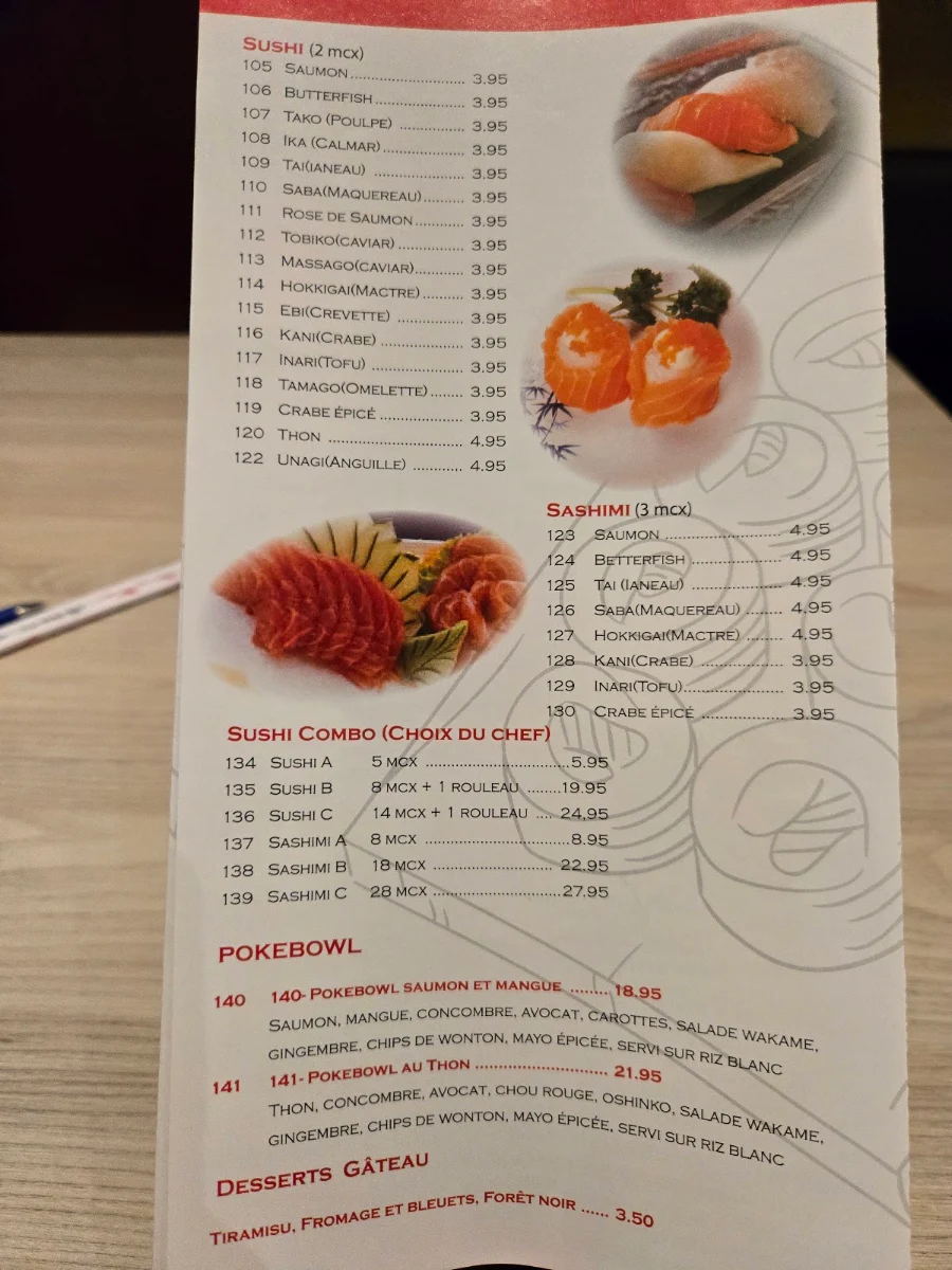 Menu, HANA SUSHI