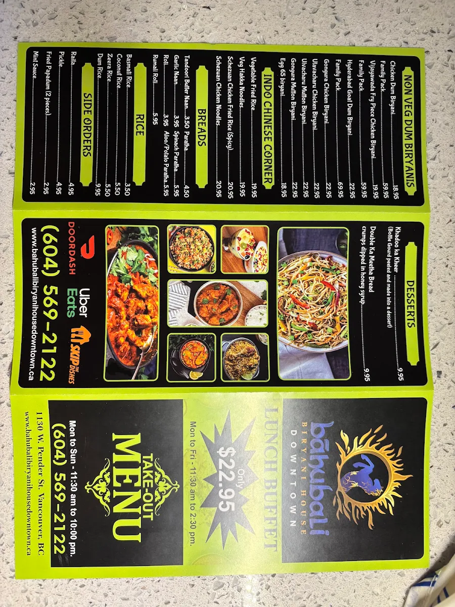Menu, Bahubali Biryani House Downtown