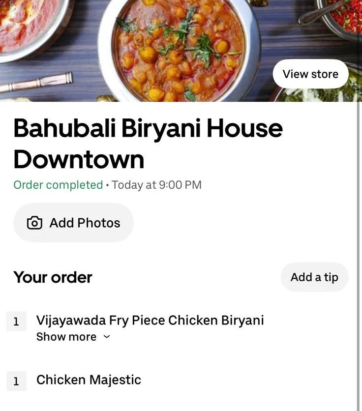 Menu, Bahubali Biryani House Downtown