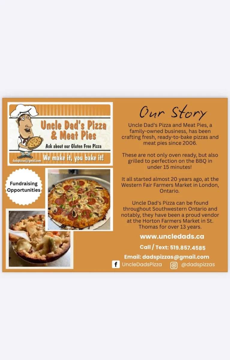 Menu, Uncle Dad’s Pizza and Meat Pies