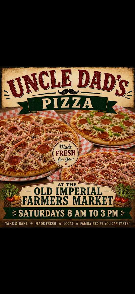 Menu, Uncle Dad’s Pizza and Meat Pies
