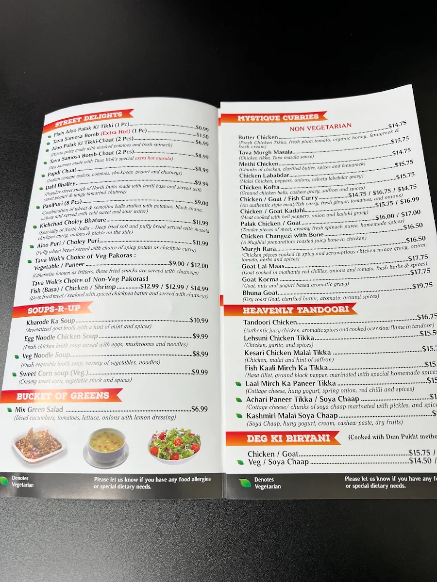 Menu, Tava Wok Modern Indian & Indo Chinese Bistro
