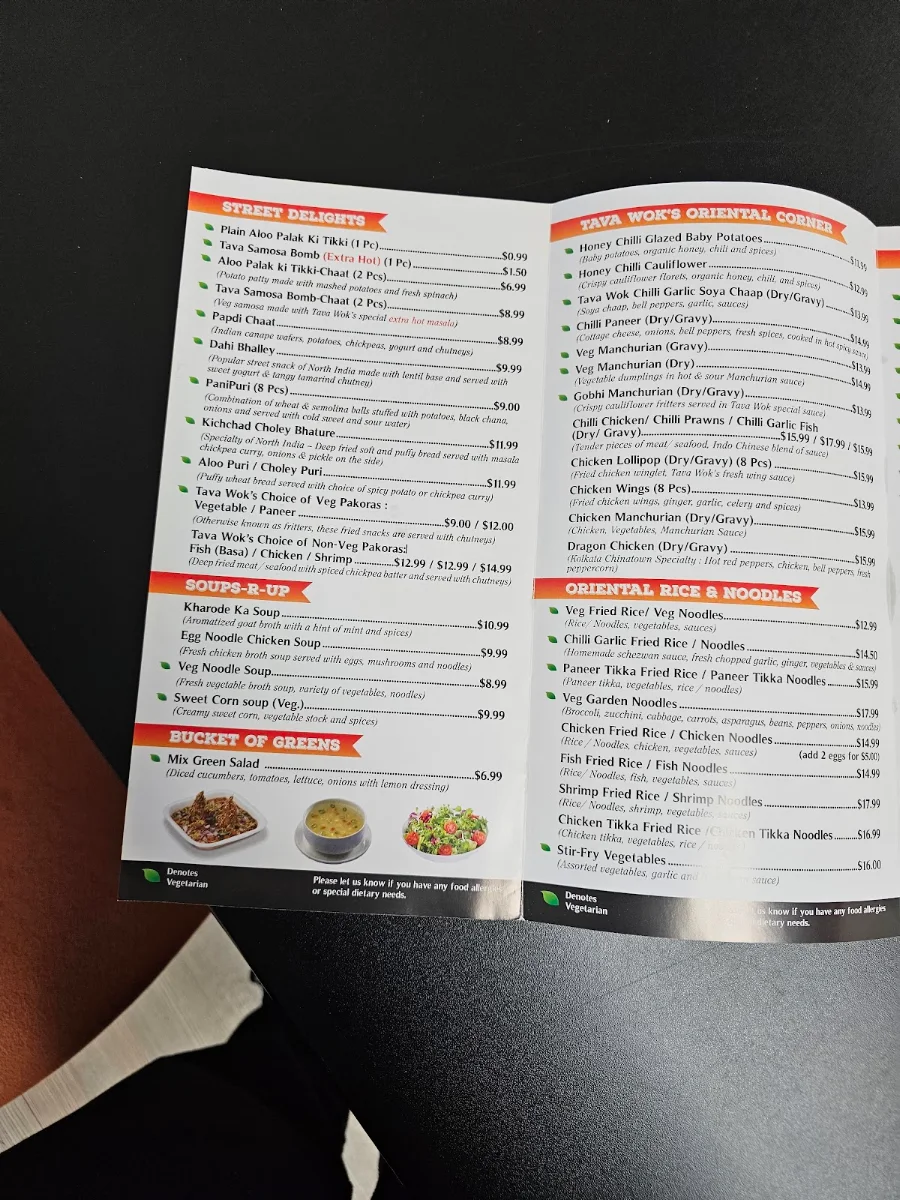 Menu, Tava Wok Modern Indian & Indo Chinese Bistro