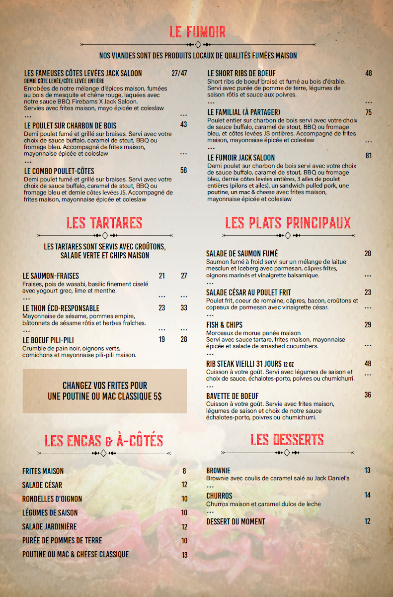 Menu, Jack Saloon Dix30