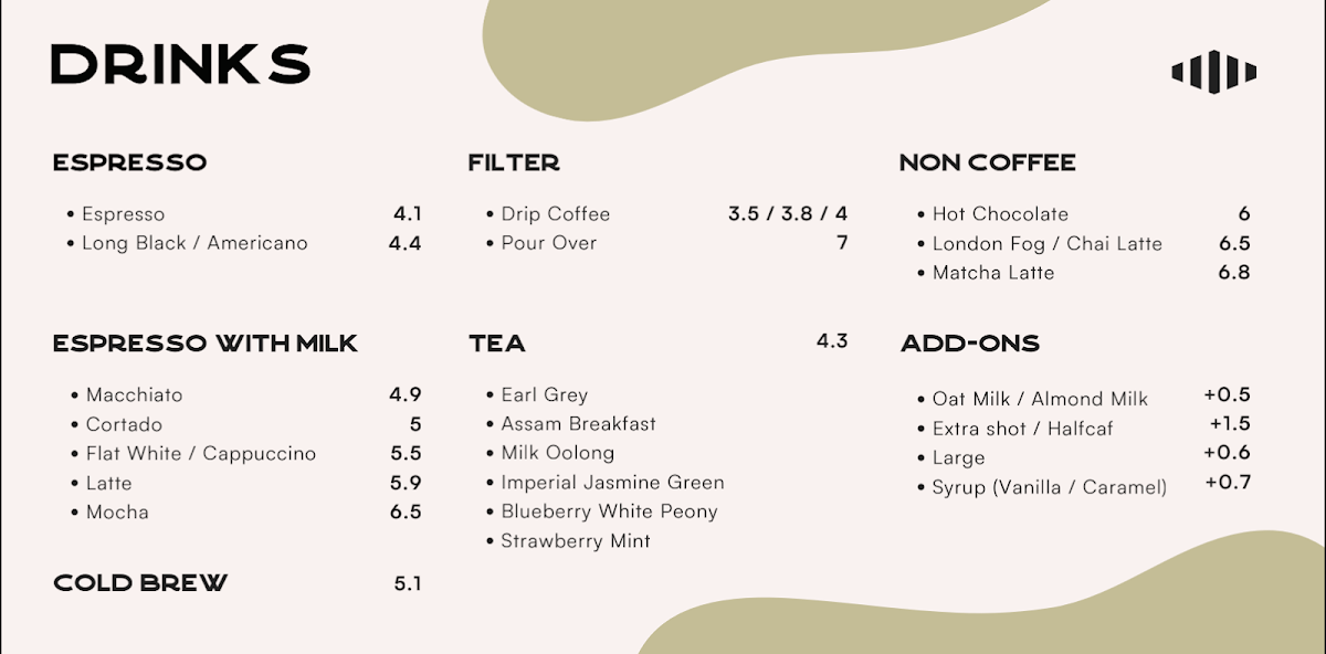 Menu, Pallet Coffee Roasters - Kingsway
