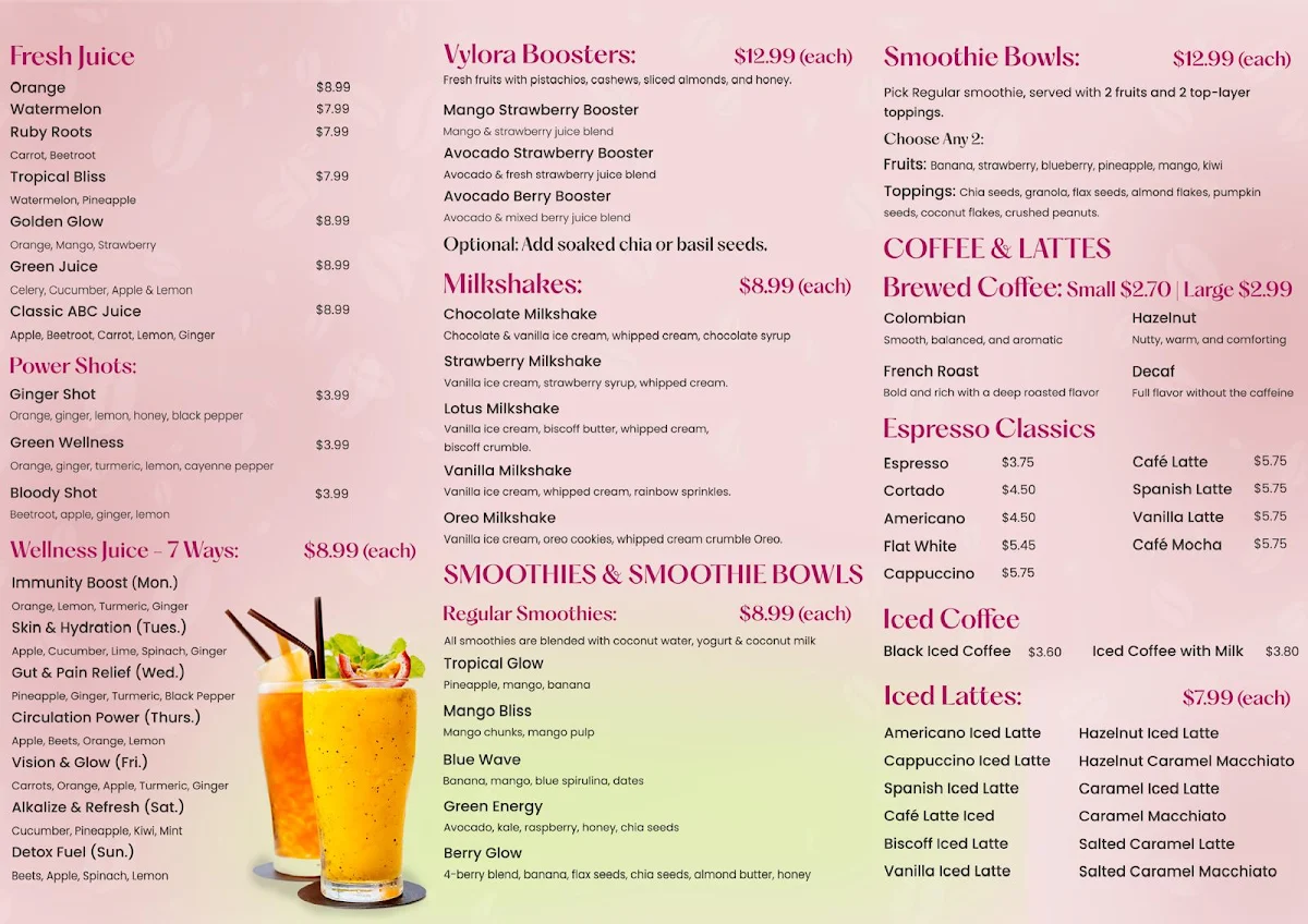 Menu, Vylora Café