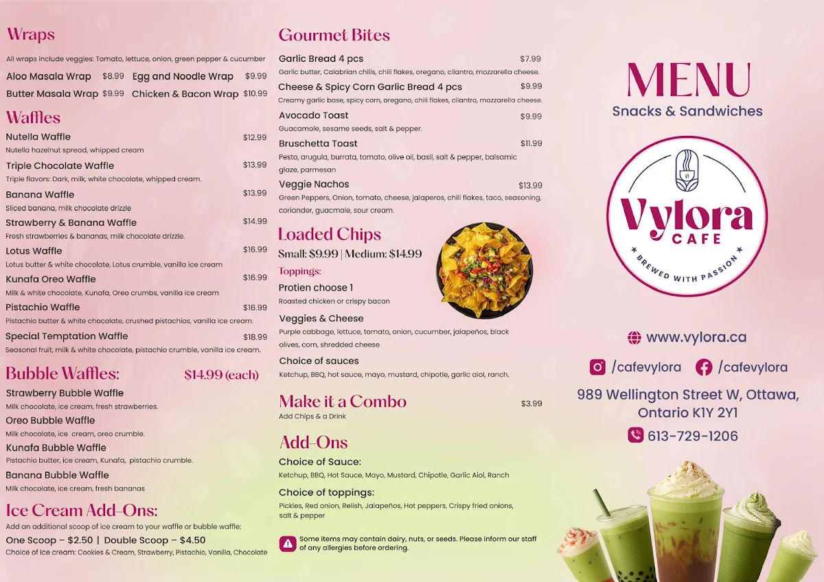 Menu, Vylora Café