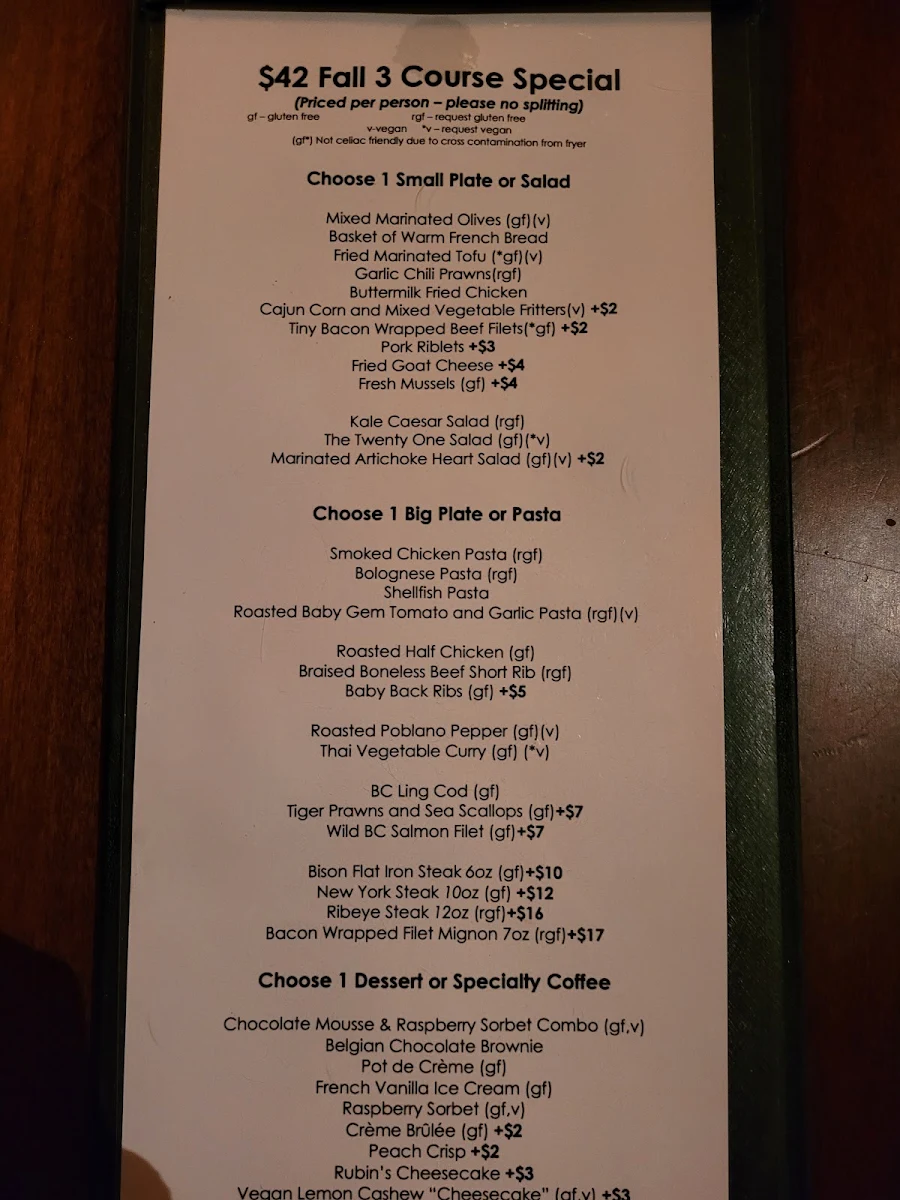 Menu, 21 Steps Kitchen + Bar