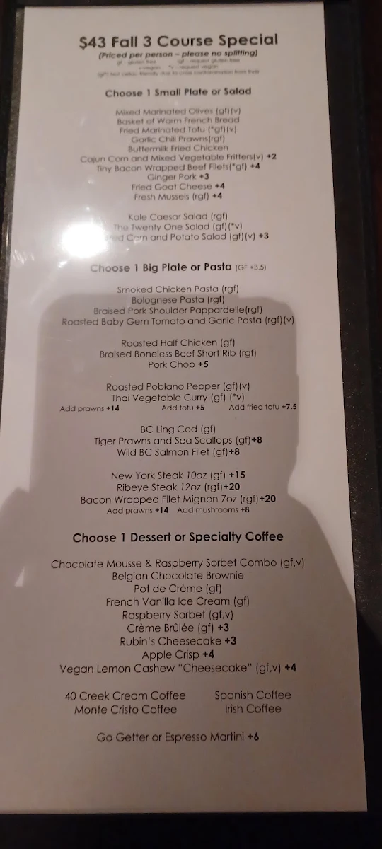 Menu, 21 Steps Kitchen + Bar