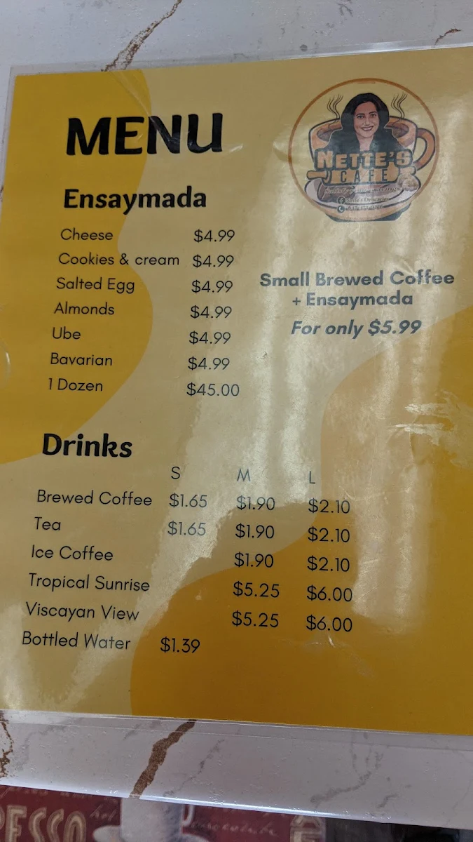 Menu, Nette's Cafe