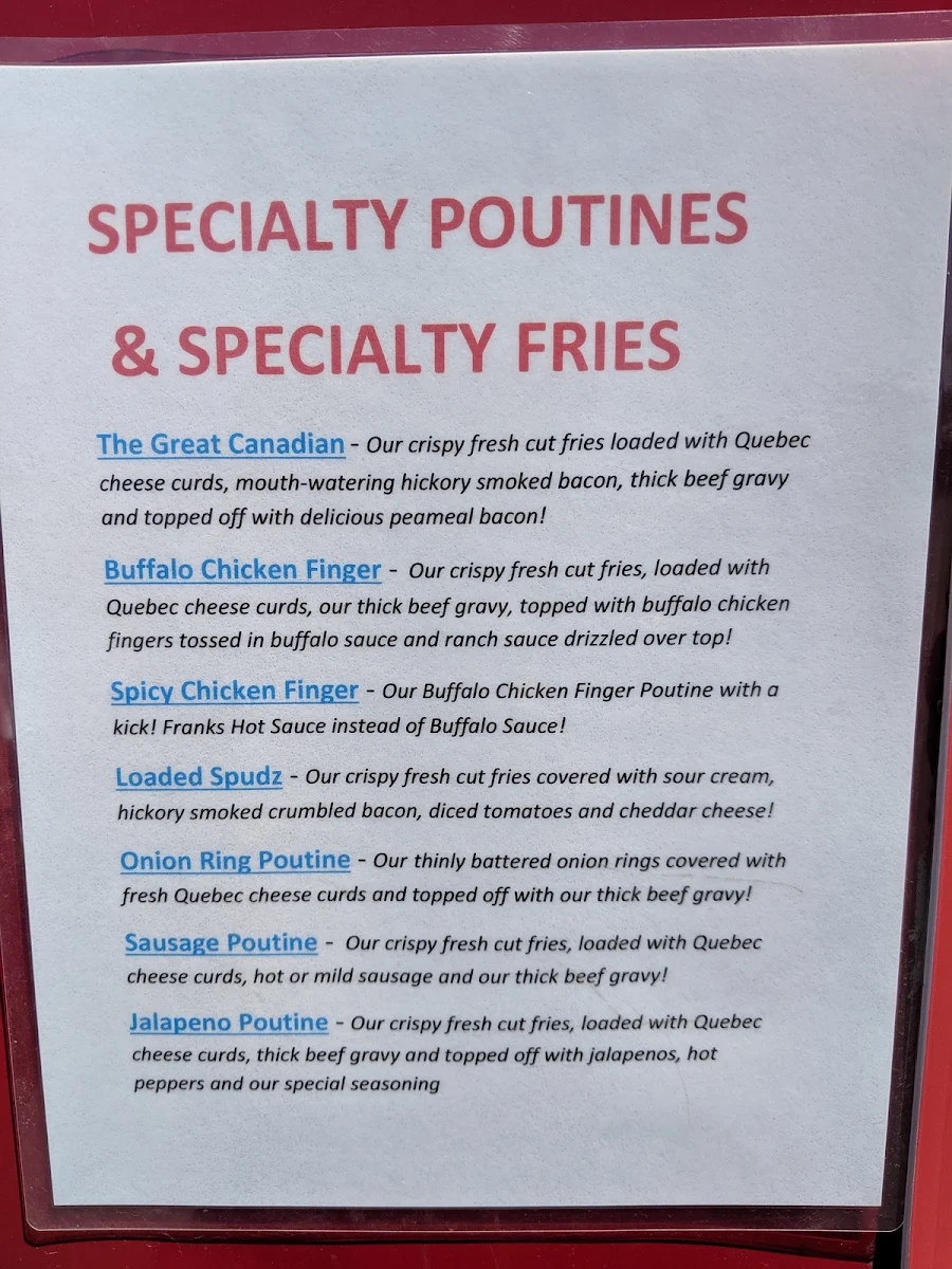 Menu, Speedy Spudz
